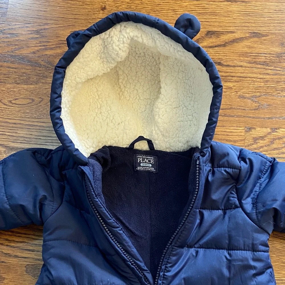 Children’s Place Navy Blue‎ Hooded One Piece Snow Suit 3-6 Months